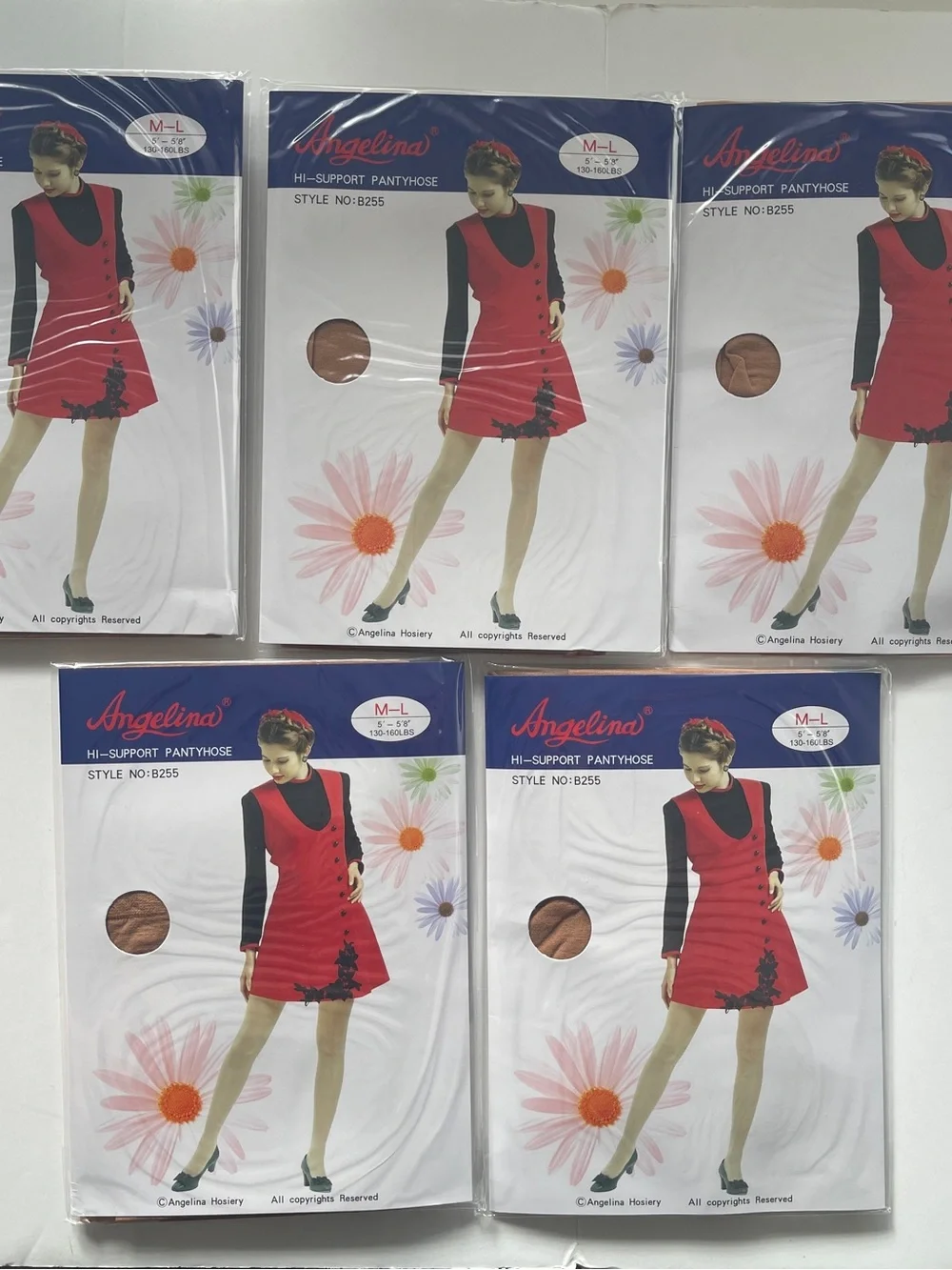 Angelina Hi-Support Pantyhose - Nude, M-L, (5 pack)